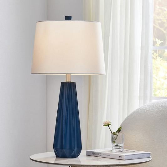 Blue Table Lamp with Fabric Shade