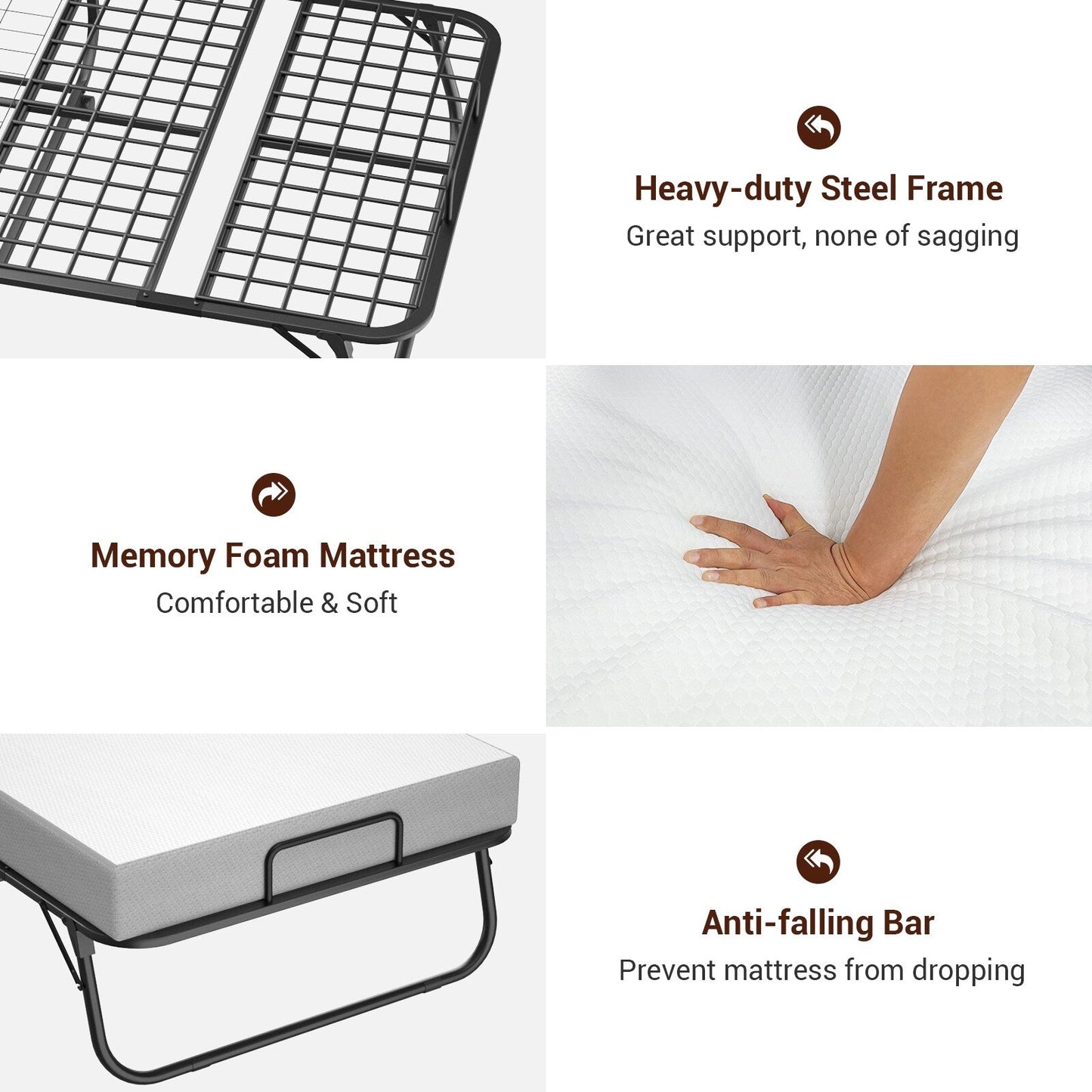 38'' Folding Bed with Mattress, Portable Foldable Bed with Storage Cover