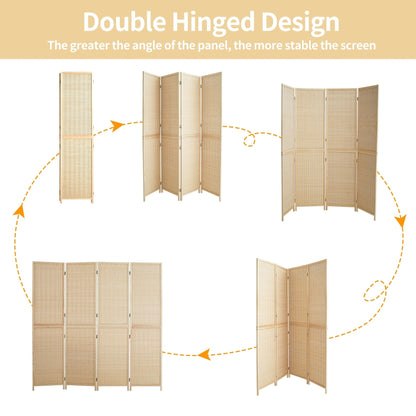 4/6 Panel Bamboo Room Divider 6 FT Detachable Wall Divider for Room Separation, Folding Privacy Screen